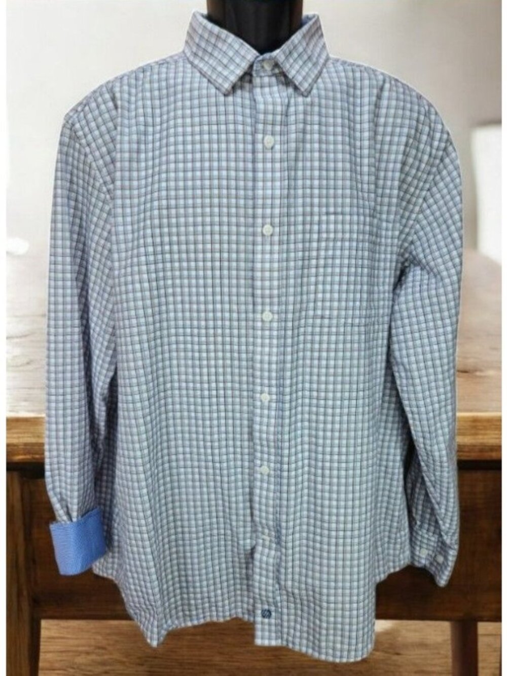 Johnston & Murphy Mens Blue/Brown Plaid Shirt Size XL